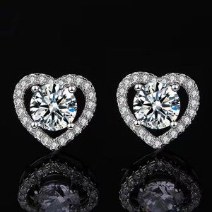 Certified 1 ct. t.w. Moissanite Diamond Heart Halo Stud Earrings NEW